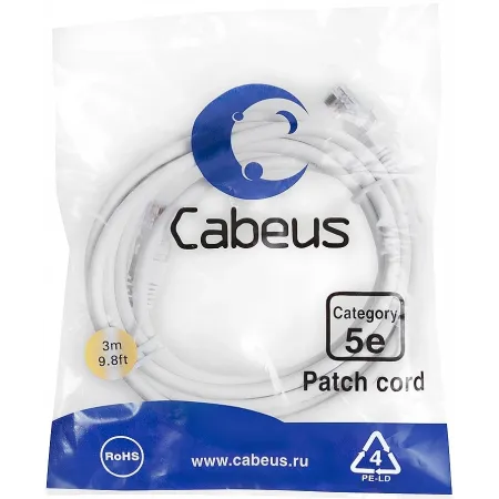 Патч-корд Cabeus PC-UTP-RJ45-CAT.5E-3M-WH U/UTP RJ-45 вил.-вилка RJ-45 кат.5E 3м белый ПВХ Патч-корд Cabeus PC-UTP-RJ45-CAT.5E-3M-WH U/UTP RJ-45 вил.-вилка RJ-45 кат.5E 3м белый ПВХ