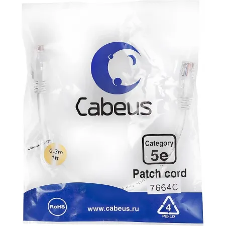 Патч-корд Cabeus PC-UTP-RJ45-Cat.5e-0.3m-WH U/UTP RJ-45 вил.-вилка RJ-45 кат.5E 0.3м белый ПВХ Патч-корд Cabeus PC-UTP-RJ45-Cat.5e-0.3m-WH U/UTP RJ-45 вил.-вилка RJ-45 кат.5E 0.3м белый ПВХ