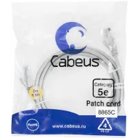 Патч-корд Cabeus PC-UTP-RJ45-CAT.5E-2M-LSZH U/UTP RJ-45 вил.-вилка RJ-45 кат.5E 2м серый LSZH