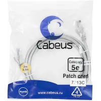Патч-корд Cabeus PC-UTP-RJ45-CAT.5E-2M U/UTP RJ-45 вил.-вилка RJ-45 кат.5E 2м серый ПВХ Патч-корд Cabeus PC-UTP-RJ45-CAT.5E-2M U/UTP RJ-45 вил.-вилка RJ-45 кат.5E 2м серый ПВХ