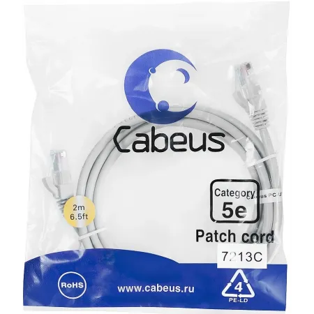 Патч-корд Cabeus PC-UTP-RJ45-CAT.5E-2M U/UTP RJ-45 вил.-вилка RJ-45 кат.5E 2м серый ПВХ Патч-корд Cabeus PC-UTP-RJ45-CAT.5E-2M U/UTP RJ-45 вил.-вилка RJ-45 кат.5E 2м серый ПВХ