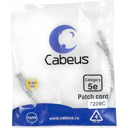 Патч-корд Cabeus PC-UTP-RJ45-CAT.5E-0.3M U/UTP RJ-45 вил.-вилка RJ-45 кат.5E 0.3м серый ПВХ Патч-корд Cabeus PC-UTP-RJ45-CAT.5E-0.3M U/UTP RJ-45 вил.-вилка RJ-45 кат.5E 0.3м серый ПВХ