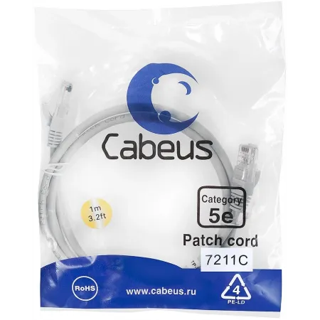 Патч-корд Cabeus PC-UTP-RJ45-CAT.5E-1M U/UTP RJ-45 вил.-вилка RJ-45 кат.5E 1м серый ПВХ Патч-корд Cabeus PC-UTP-RJ45-CAT.5E-1M U/UTP RJ-45 вил.-вилка RJ-45 кат.5E 1м серый ПВХ
