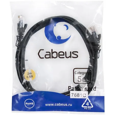 Патч-корд Cabeus PC-UTP-RJ45-CAT.5E-2M-BK U/UTP RJ-45 вил.-вилка RJ-45 кат.5E 2м черный ПВХ Патч-корд Cabeus PC-UTP-RJ45-CAT.5E-2M-BK U/UTP RJ-45 вил.-вилка RJ-45 кат.5E 2м черный ПВХ