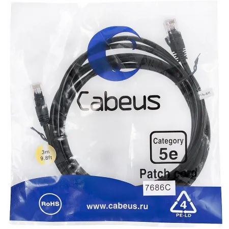Патч-корд Cabeus PC-UTP-RJ45-CAT.5E-3M-BK U/UTP RJ-45 вил.-вилка RJ-45 кат.5E 3м черный ПВХ Патч-корд Cabeus PC-UTP-RJ45-CAT.5E-3M-BK U/UTP RJ-45 вил.-вилка RJ-45 кат.5E 3м черный ПВХ
