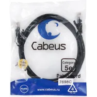Патч-корд Cabeus PC-UTP-RJ45-Cat.5e-1.5m-BK-LSZH U/UTP RJ-45 вил.-вилка RJ-45 кат.5E 1.5м черный LSZH