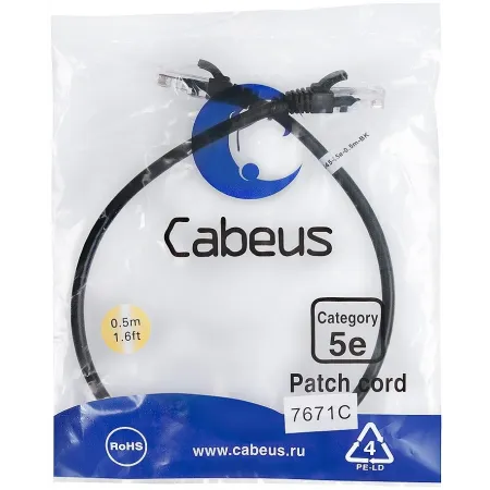Патч-корд Cabeus PC-UTP-RJ45-Cat.5e-0.5m-BK-LSZH U/UTP RJ-45 вил.-вилка RJ-45 кат.5E 0.5м черный LSZH Патч-корд Cabeus PC-UTP-RJ45-Cat.5e-0.5m-BK-LSZH U/UTP RJ-45 вил.-вилка RJ-45 кат.5E 0.5м черный LSZH