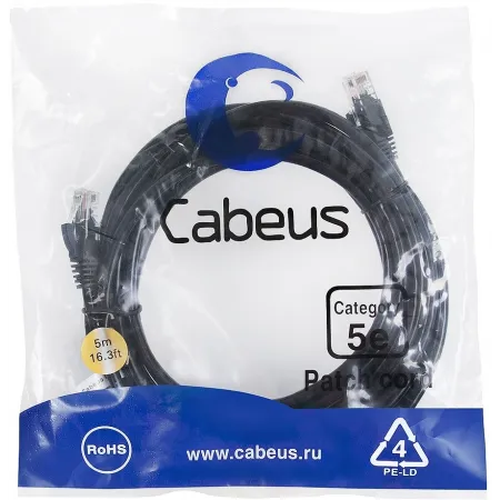 Патч-корд Cabeus PC-UTP-RJ45-CAT.5E-5M-BK-LSZH U/UTP RJ-45 вил.-вилка RJ-45 кат.5E 5м черный LSZH Патч-корд Cabeus PC-UTP-RJ45-CAT.5E-5M-BK-LSZH U/UTP RJ-45 вил.-вилка RJ-45 кат.5E 5м черный LSZH