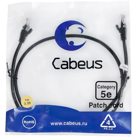 Патч-корд Cabeus PC-UTP-RJ45-CAT.5E-1M-BK-LSZH U/UTP RJ-45 вил.-вилка RJ-45 кат.5E 1м черный LSZH Патч-корд Cabeus PC-UTP-RJ45-CAT.5E-1M-BK-LSZH U/UTP RJ-45 вил.-вилка RJ-45 кат.5E 1м черный LSZH
