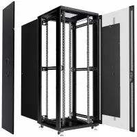 Шкаф серверный Cabeus (SH-05C-42U80/100-BK) напольный 42U 800x1000мм пер.дв.стекл металл 800кг черный 900мм 134.2кг 220град. 2055мм IP20 сталь