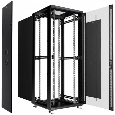 Шкаф серверный Cabeus (SH-05C-42U80/100-BK) напольный 42U 800x1000мм пер.дв.стекл металл 800кг черный 900мм 134.2кг 220град. 2055мм IP20 сталь Шкаф серверный Cabeus (SH-05C-42U80/100-BK) напольный 42U 800x1000мм пер.дв.стекл металл 800кг черный 900мм 134.2кг 220град. 2055мм IP20 сталь