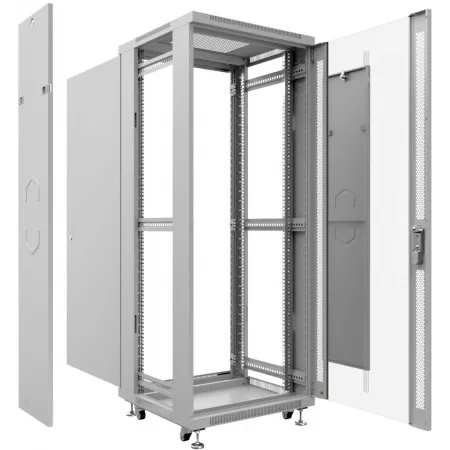 Шкаф коммутационный Cabeus (SH-05C-18U60/60) напольный 18U 600x600мм пер.дв.стекл металл 800кг серый 500мм 988мм IP20 сталь
