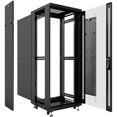 Шкаф коммутационный Cabeus (SH-05C-42U60/60-BK) напольный 42U 600x600мм пер.дв.стекл металл 800кг черный 500мм 2055мм IP20 сталь