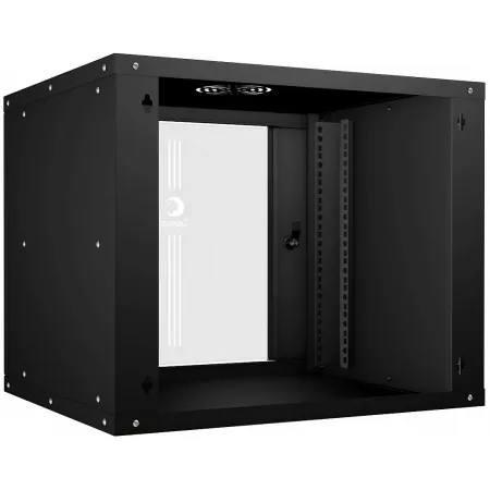 Шкаф коммутационный Cabeus (WSC-05D-9U55/45-BK) настенный 9U 550x450мм пер.дв.стекл 30кг черный 390мм IP20 сталь