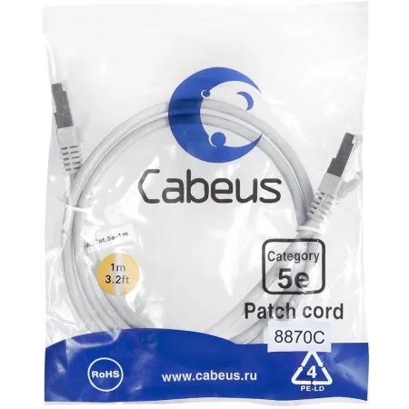 Патч-корд Cabeus PC-FTP-RJ45-CAT.5E-1M-LSZH F/UTP RJ-45 вил.-вилка RJ-45 кат.5E 1м серый LSZH