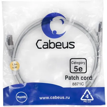 Патч-корд Cabeus PC-FTP-RJ45-CAT.5E-1.5M-LSZH F/UTP RJ-45 вил.-вилка RJ-45 кат.5E 1.5м серый LSZH