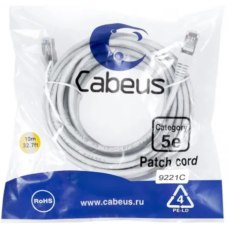 Патч-корд Cabeus PC-FTP-RJ45-CAT.5E-10M-LSZH F/UTP RJ-45 вил.-вилка RJ-45 кат.5E 10м серый LSZH