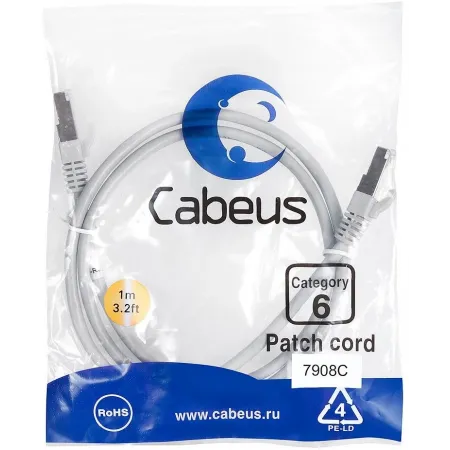 Патч-корд Cabeus PC-FTP-RJ45-CAT.6-1M-LSZH F/UTP RJ-45 вил.-вилка RJ-45 кат.6 1м серый LSZH