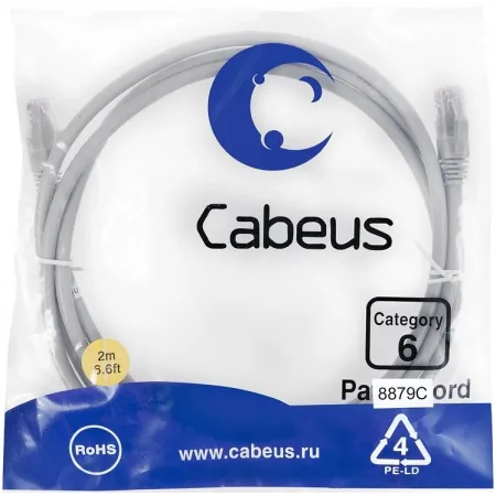 Патч-корд Cabeus PC-UTP-RJ45-CAT.6-2M-LSZH U/UTP RJ-45 вил.-вилка RJ-45 кат.6 2м серый LSZH