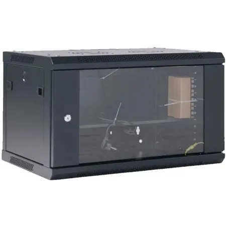 Шкаф коммутационный Rexant (04-0654-112) настенный 6U 400x542мм пер.дв.стекл черный