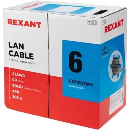 Кабель информационный Rexant 01-0067 кат.6 U/UTP 4 пары нг(А)-HF внешний 305м серый