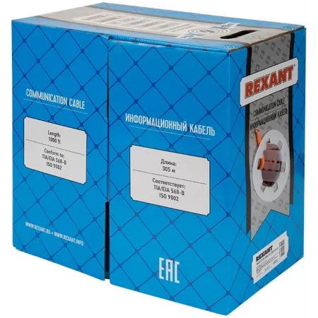 Кабель информационный Rexant 01-0050 кат.6 UTP 4 пары нг(А)-HF внутренний 305м оранжевый Кабель информационный Rexant 01-0050 кат.6 UTP 4 пары нг(А)-HF внутренний 305м оранжевый