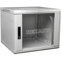 Шкаф коммутационный Rexant (04-0966-111) настенный 9U 600x600мм пер.дв.стекл 60кг серый 510мм 230град. 501мм сталь