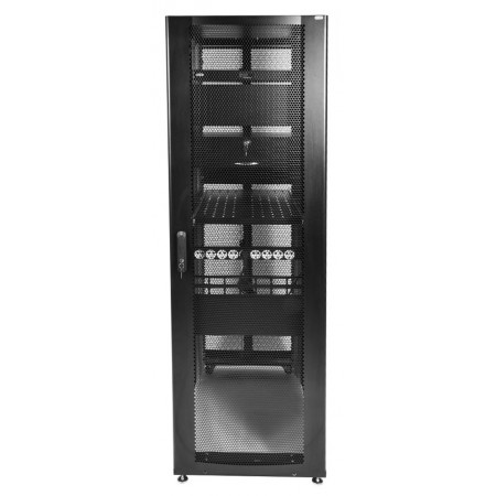 Шкаф серверный ЦМО (ШТК-СП-42.6.10-48АА-9005) напольный 42U 600x990мм пер.дв.перфор. задн.дв.перфор.2-хст. 2 бок.пан. направл.под закл.гайки 1350кг черный