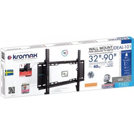 Кронштейн для телевизора Kromax IDEAL-101 черный 32"-90" макс.40кг настенный фиксированный