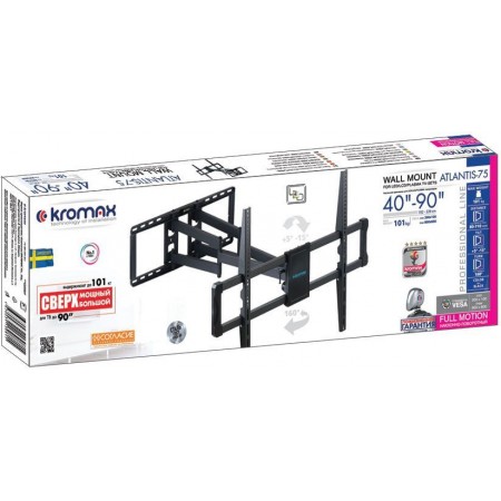 Кронштейн для телевизора Kromax ATLANTIS-75 черный 40"-90" макс.101кг настенный поворотно-выдвижной и наклонный