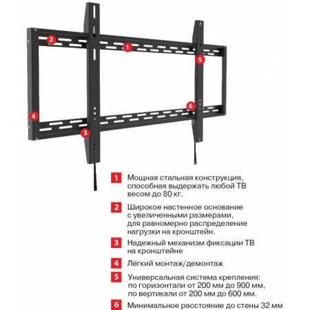 Кронштейн для телевизора Arm Media PT-100 черный 55"-100" макс.80кг настенный фиксированный