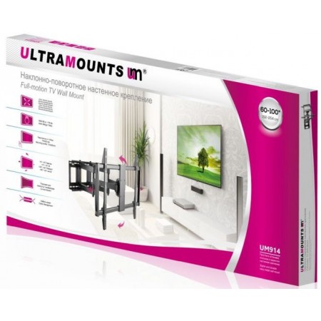 Кронштейн для телевизора Ultramounts UM914 черный 60"-100" макс.80кг настенный поворотно-выдвижной и наклонный