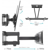 Кронштейн для телевизора Kromax PIXIS-XL-2 черный 40"-90" макс.50кг настенный поворот и наклон