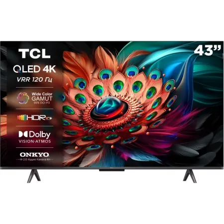 Телевизор QLED TCL 43" 43C655 черный 4K Ultra HD 60Hz DVB-T DVB-T2 DVB-C DVB-S DVB-S2 USB WiFi Smart TV (RUS)