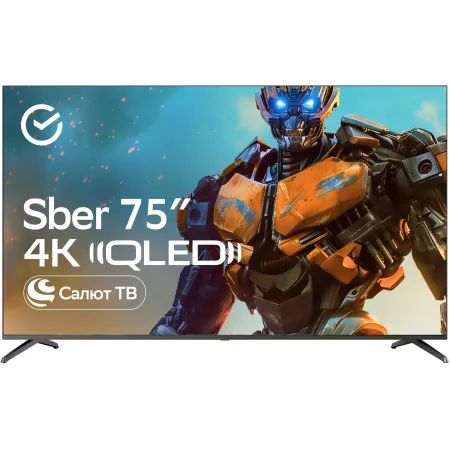 Телевизор QLED Sber 75" SDX-75UQ5233 Салют ТВ титан 4K Ultra HD 60Hz DVB-T DVB-T2 DVB-C DVB-S DVB-S2 USB WiFi Smart TV (RUS)