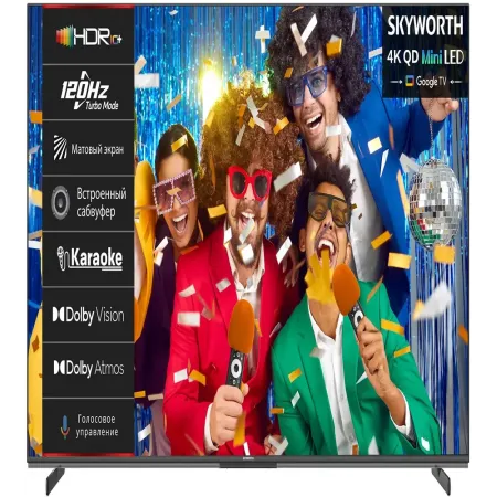Телевизор QLED Skyworth 55" 55X85G Magic Sound Karaoke TV Frameless черный/черный 4K Ultra HD 120Hz MEMC DVB-T DVB-T2 DVB-C DVB-S DVB-S2 USB WiFi Smart TV