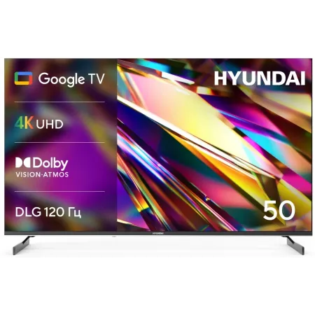 Телевизор LED Hyundai 50" H-LED50BU7011 Google TV Frameless Metal черный 4K Ultra HD 60Hz MEMC DVB-T DVB-T2 DVB-C DVB-S DVB-S2 USB WiFi Smart TV