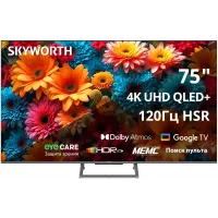 Телевизор QLED Skyworth 75" 75Q67H Google TV Frameless черный/серый 4K Ultra HD 60Hz DVB-T DVB-T2 DVB-C DVB-S DVB-S2 USB WiFi Smart TV