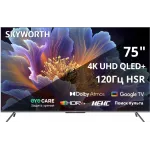 Телевизор QLED Skyworth 75" 75Q66H Eye Care Frameless черный 4K Ultra HD 120Hz MEMC DVB-T DVB-T2 DVB-C DVB-S DVB-S2 USB WiFi Smart TV
