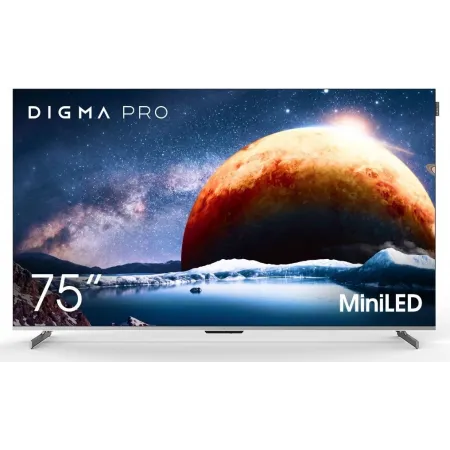 Телевизор QLED Digma Pro 75" Mini LED 75Q Google TV Frameless серебристый/серебристый 4K Ultra HD 144Hz MEMC DVB-T DVB-T2 DVB-C DVB-S DVB-S2 USB WiFi Smart TV