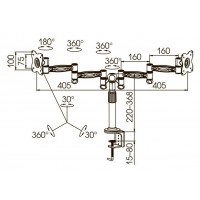 Кронштейн для мониторов ЖК Kromax OFFICE-3 серый 15"-32" макс.12кг настольный поворот и наклон